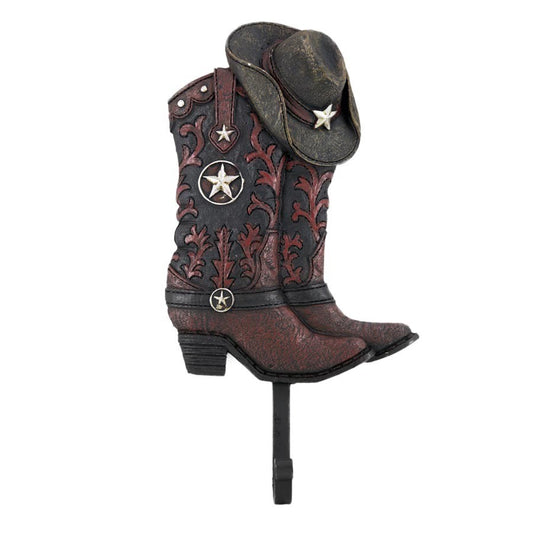 WESTERN RESIN COWBOY BOOT WALL RED FIRE STAR