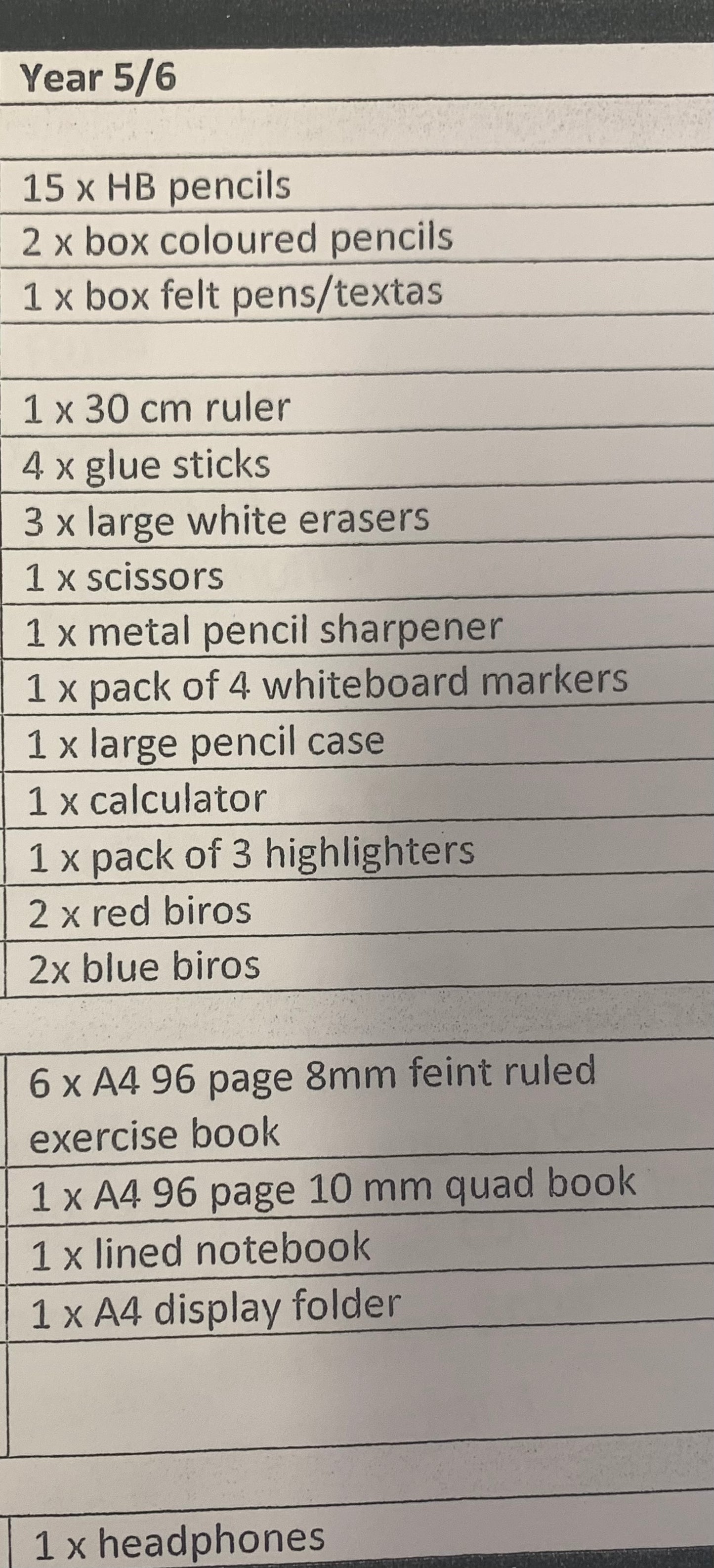 Year 5/6 TSSC back to school books