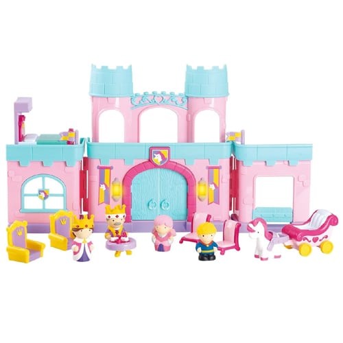 Princess Castle Playset with unicorns, royalty and pink brick castle.