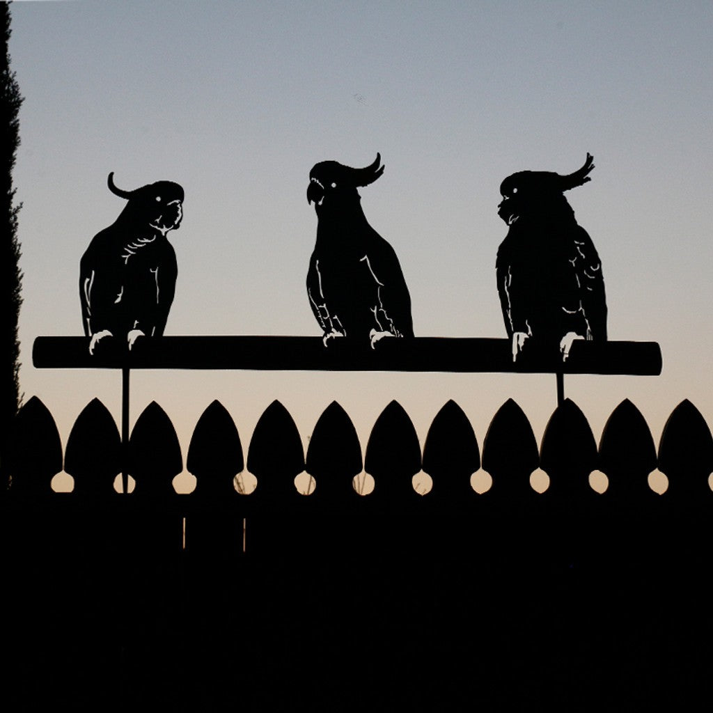 COCKATOOS ON FENCE STAKE